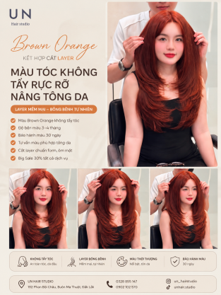 Brown Orange kết hợp Layer tại UN Hair Studio