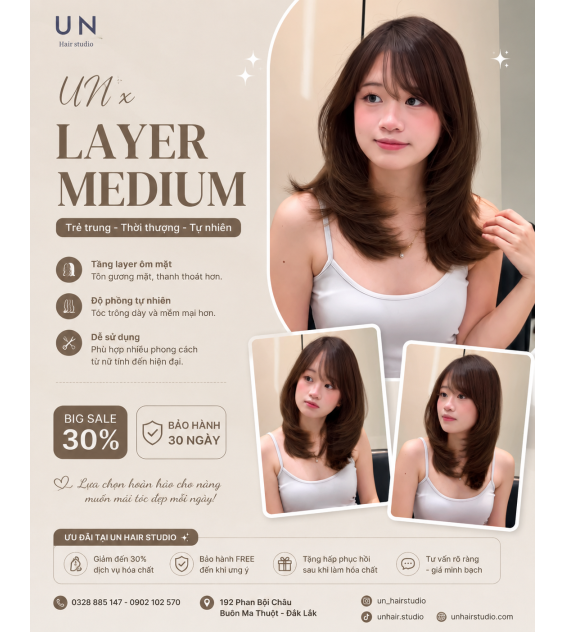 UN × LAYER MEDIUM – Kiểu tóc trẻ trung, thời thượng và nữ tính