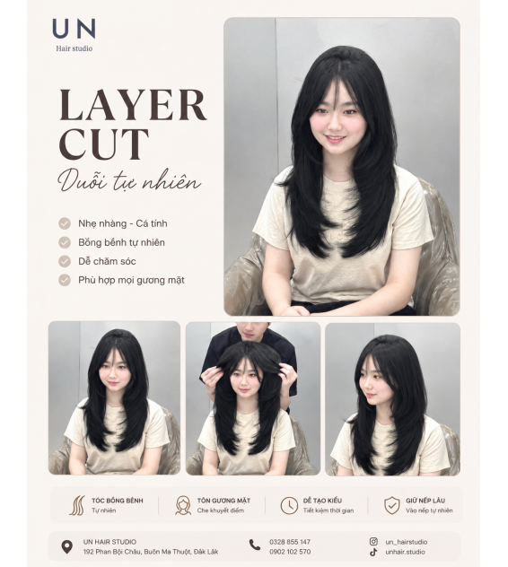 Tóc Layer kết hợp duỗi tự nhiên – Vẻ đẹp mềm mại, hiện đại tại UN Hair Studio