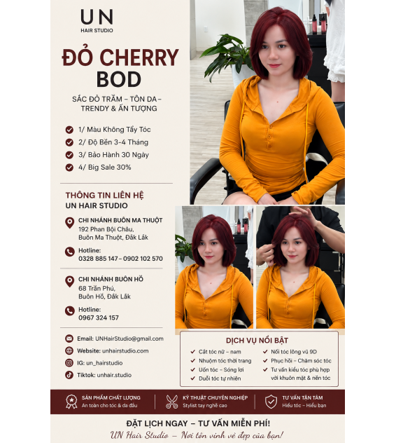 Đỏ Cherry kết hợp tóc Bob – Xu hướng làm tóc nổi bật, trẻ trung và cá tính
