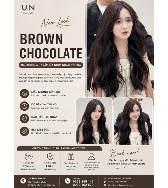 Màu Tóc Nâu Chocolate Nhuộm Tóc Tôn Da Được Yêu Thích Tại UN Hair Studio