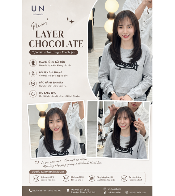 Cắt Layer Kèm Nhuộm Chocolate – Kiểu tóc trẻ trung, tự nhiên và thanh lịch