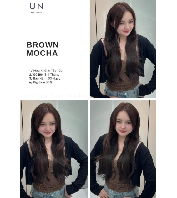 Nâu Mocha kết hợp tóc dài – Màu tóc trầm ấm, sang trọng và trẻ trung tại UN Hair Studio