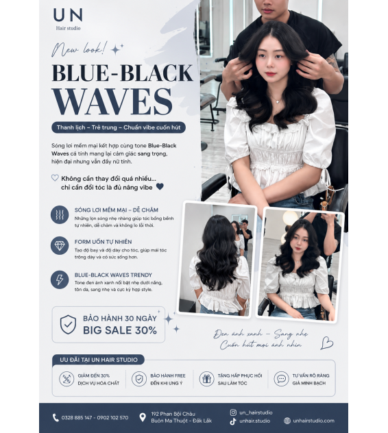UN Hair × Sóng Lơi x Blue-Black Waves – Thanh lịch, trẻ trung và chuẩn vibe cuốn hút