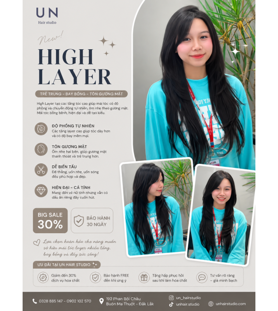 UN Hair × Layer Tầng Cao – Kiểu tóc trẻ trung, bay bổng và tôn dáng tóc