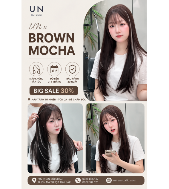 Nâu Mocha – Màu tóc trầm ấm, tinh tế và dễ tôn da tại UN Hair Studio