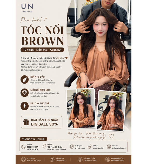 Tóc Nối Lông Vũ × Brown – Tự nhiên, mềm mại và cuốn hút tại UN Hair Studio